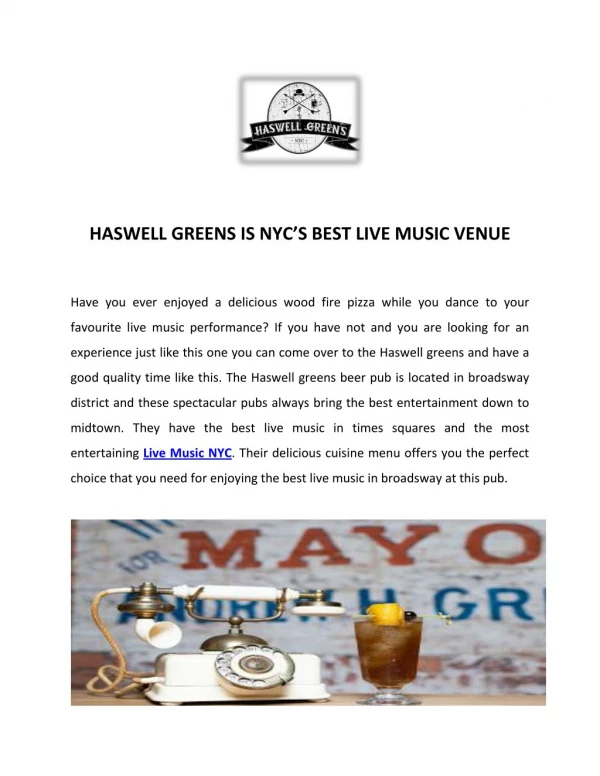 HASWELL GREENS IS NYC’S BEST LIVE MUSIC VENUE