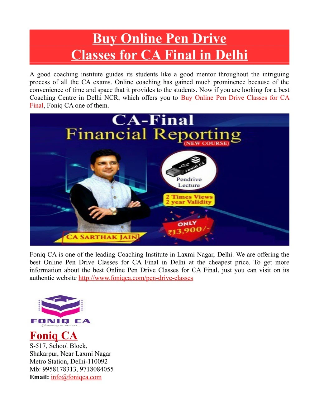 buy online pen drive classes for ca final in delhi