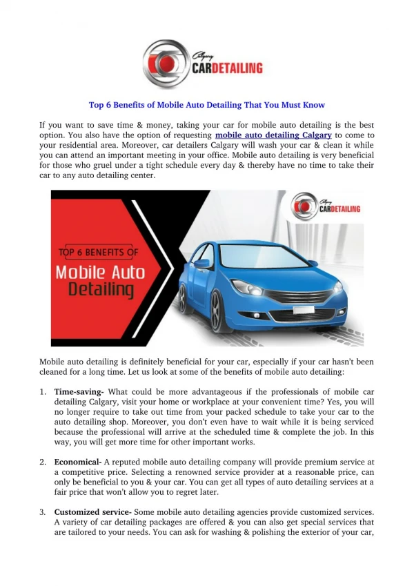 Top 6 Benefits of Mobile Auto Detailing That You Must Know