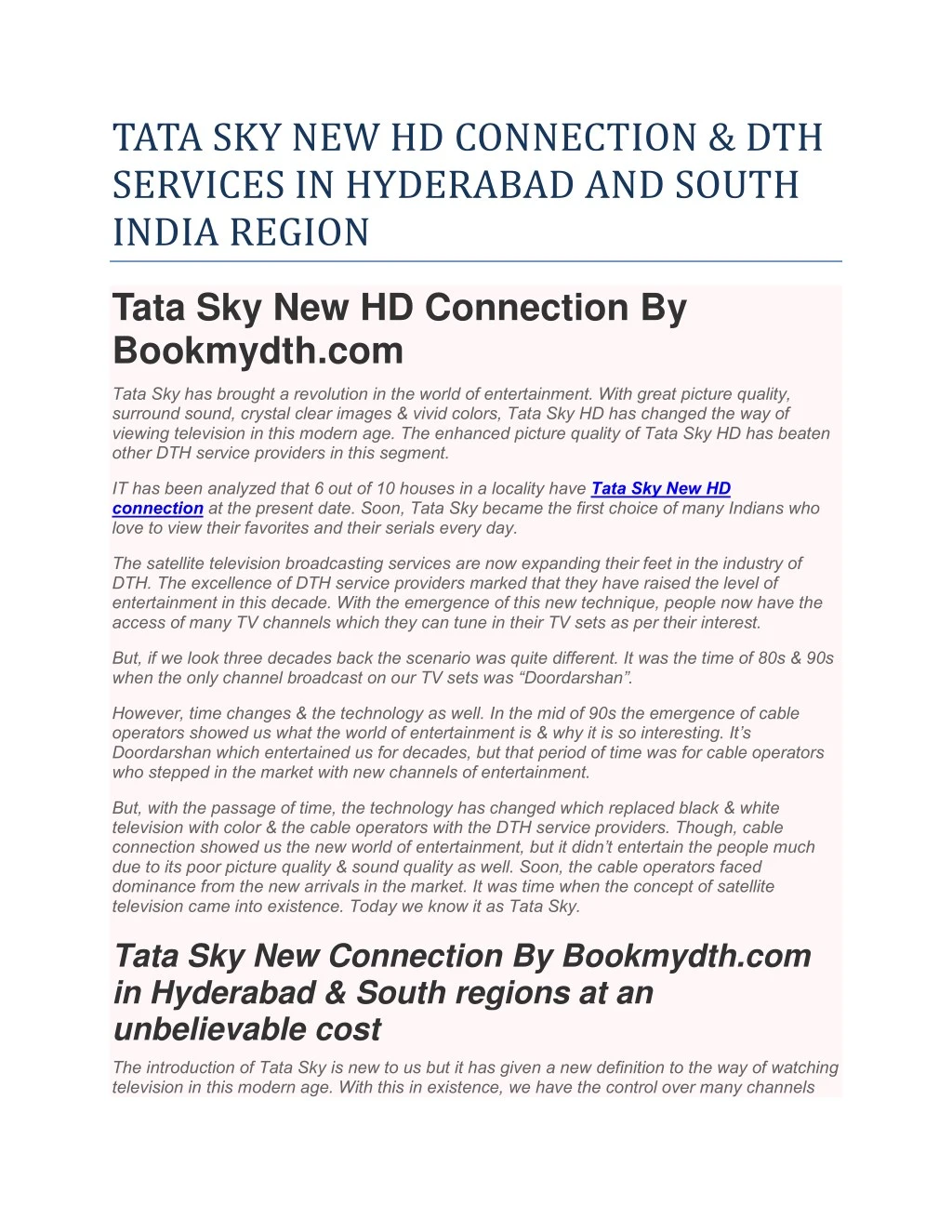 tata sky new hd connection dth services