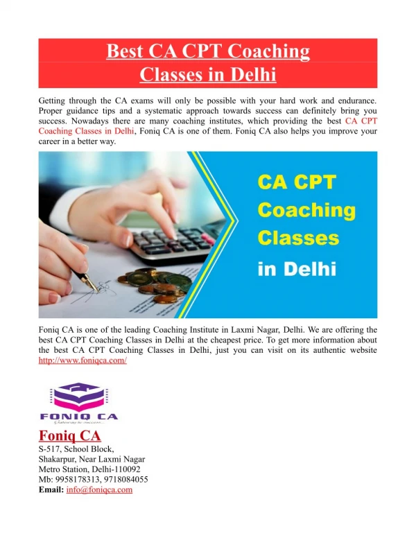 Best CA CPT Coaching Classes in Delhi