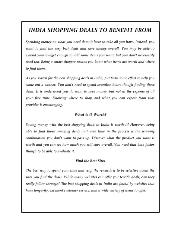 India Shopping Deals to Benefit from