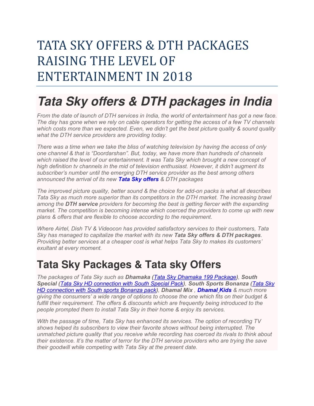 tata sky offers dth packages raising the level