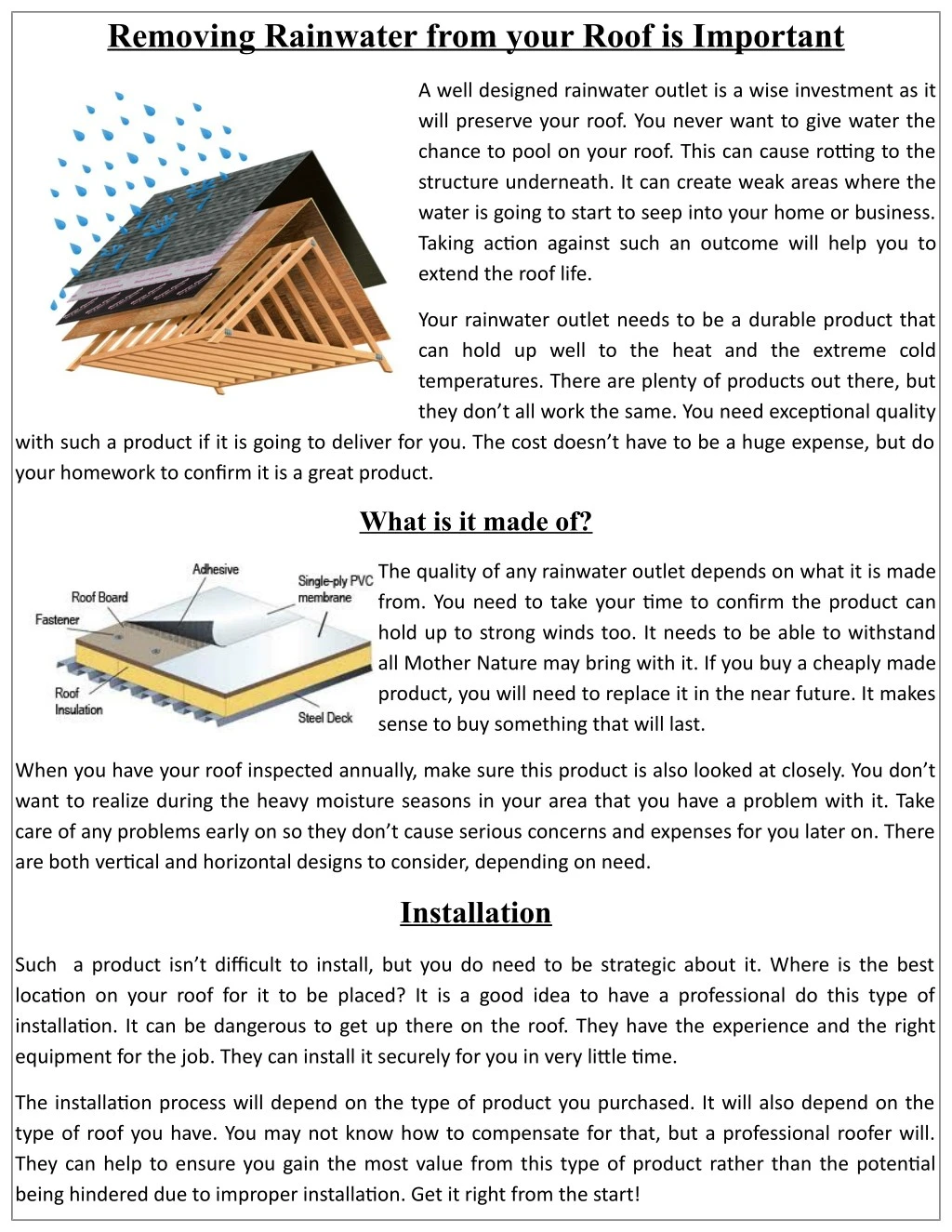removing rainwater from your roof is important