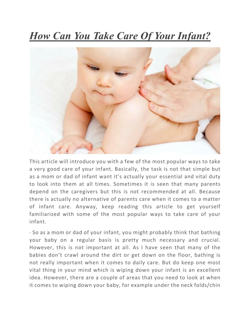 how can you take care of your infant
