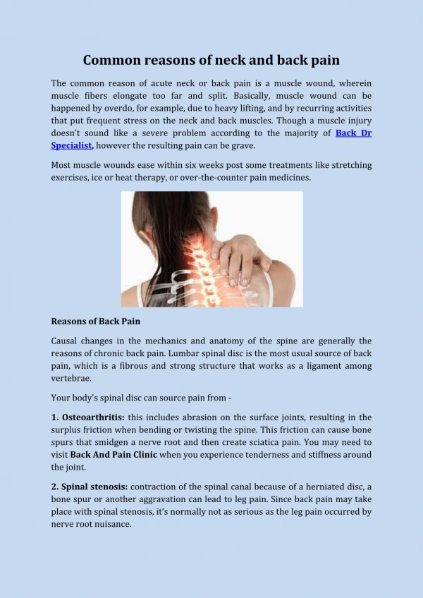 Common reasons of neck and back pain