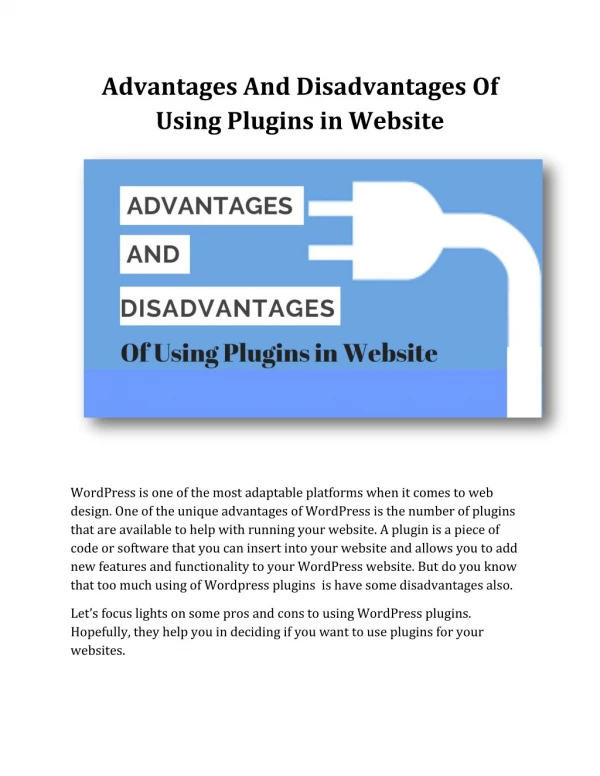 Advantages And Disadvantages Of Using Plugins in Website