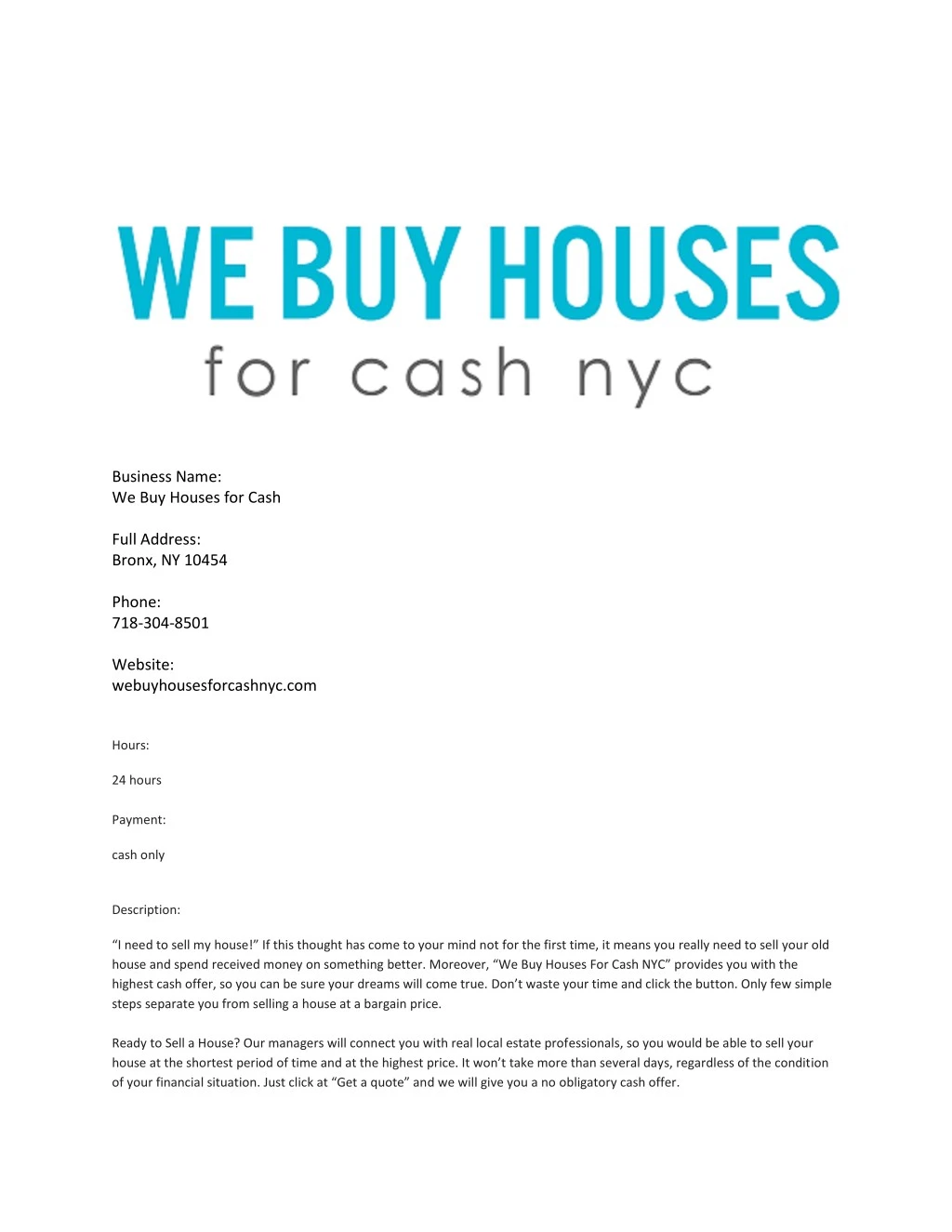 business name we buy houses for cash full address