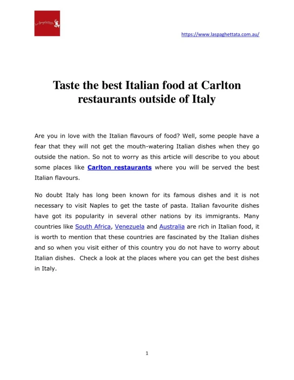 Taste the best Italian food at Carlton restaurants outside of Italy