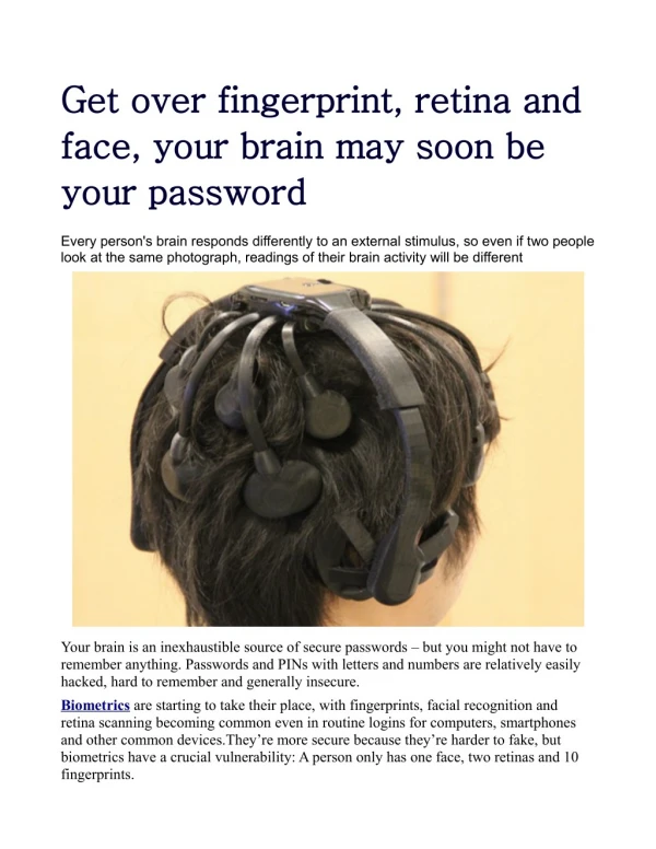 Get over fingerprint, retina and face, your brain may soon be your password