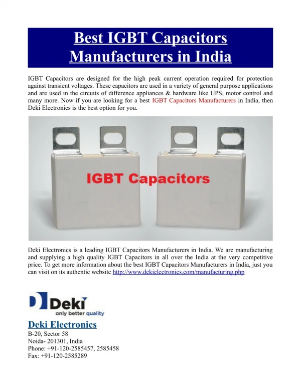 Best IGBT Capacitors Manufacturers in India