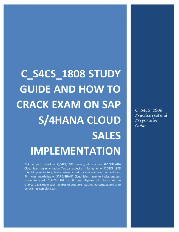 Study Guide SAP S/4HANA Cloud Sales Implementation - C_S4CS_1808