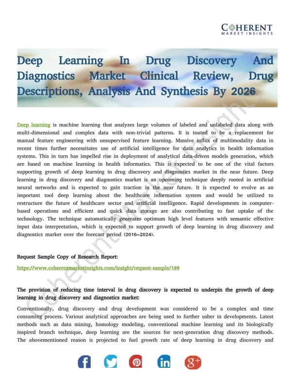 Deep Learning In Drug Discovery And Diagnostics Market Clinical Review, Drug Descriptions, Analysis And Synthesis By 202