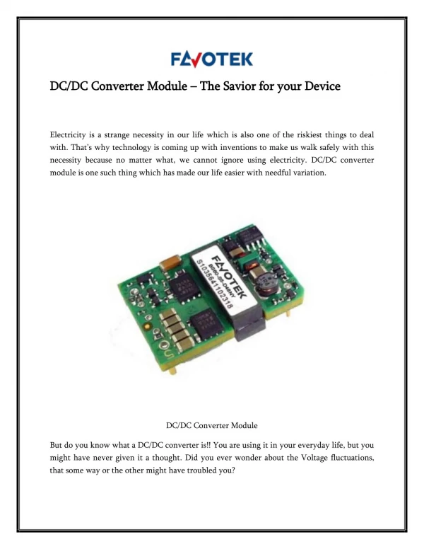DC/DC Converter Module – The Savior for your Device