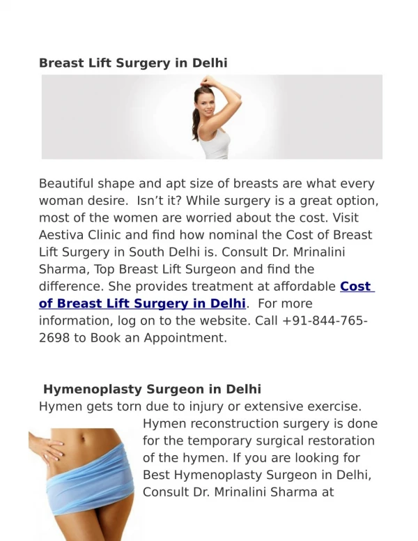 Helpful Doctor For Breast Lift Surgery in Delhi