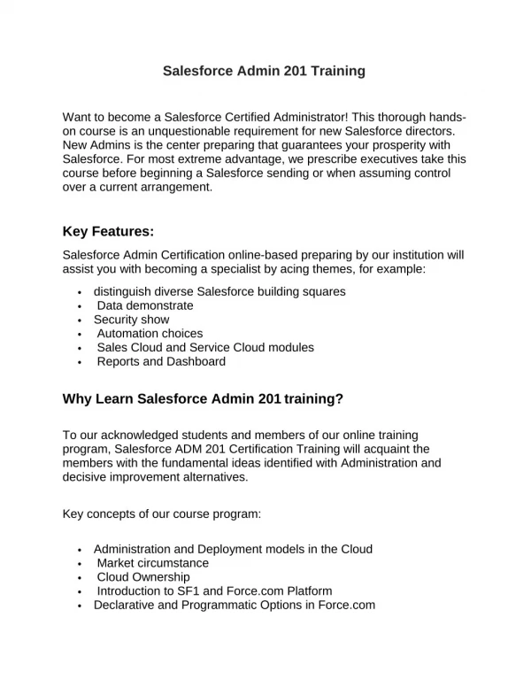 Learn Salesforce Admin 201 Training With Techenoid