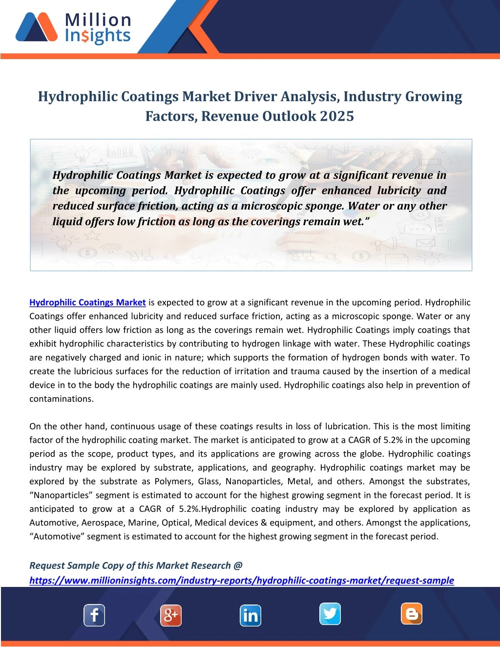 hydrophilic coatings market driver analysis