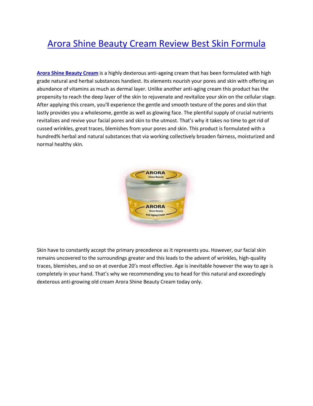 arora shine beauty cream review best skin formula