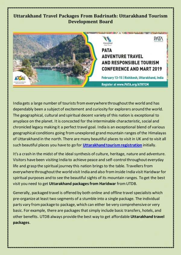Uttarakhand Travel Packages From Badrinath: Uttarakhand Tourism Development Board