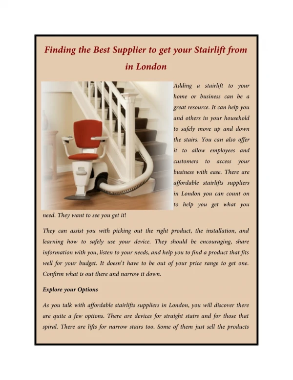 Finding the Best Supplier to get your Stairlift from in London