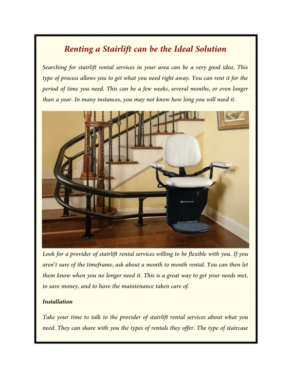 Renting a Stairlift can be the Ideal Solution