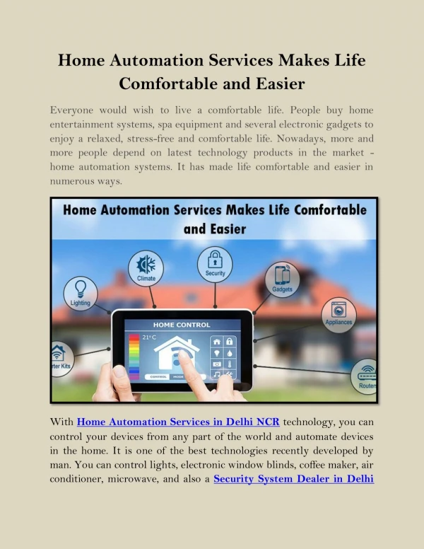 Home Automation Services Makes Life Comfortable and Easier