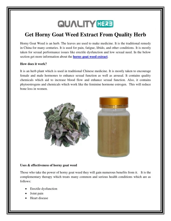 Get horny goat weed extract from quality herb