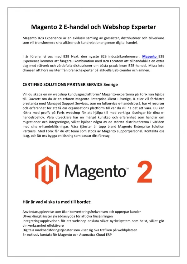 Magento 2 E-handel och Webshop Experter