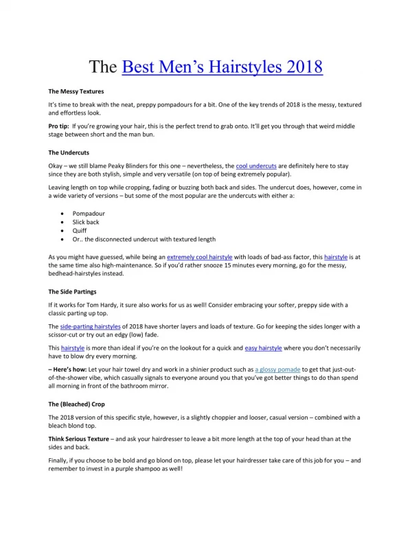 The Best Men’s Hairstyles 2018