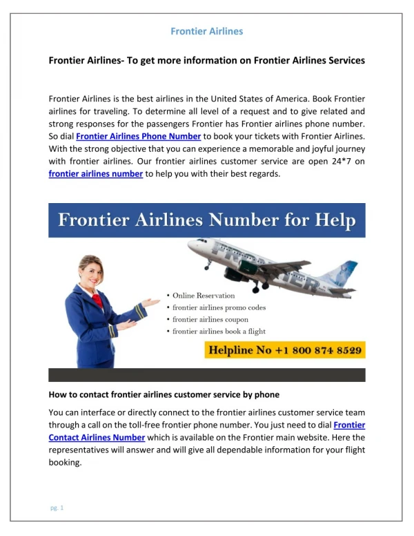 Frontier Airlines Phone Number 1 800 874 8529 | Frontier Airlines USA
