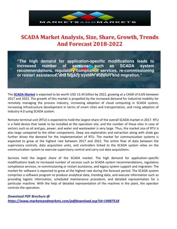 SCADA Market Analysis, Size, Share, Growth, Trends And Forecast 2018-2022