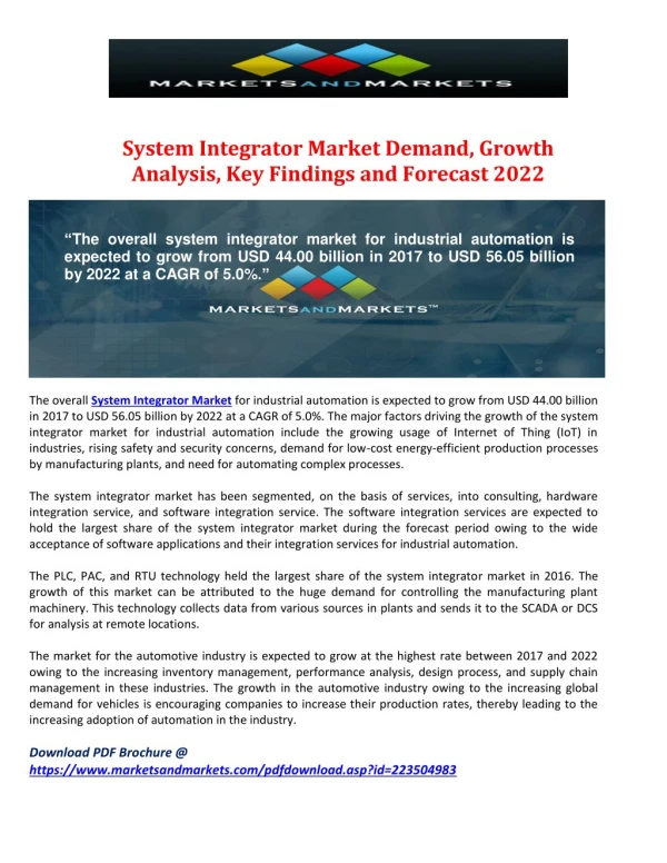 System Integrator Market Demand, Growth Analysis, Key Findings and Forecast 2022