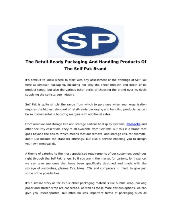 The Retail-Ready Packaging And Handling Products Of The Self Pak Brand