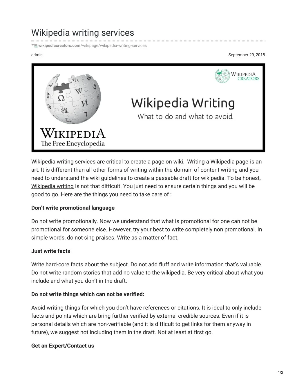 wikipedia writing services