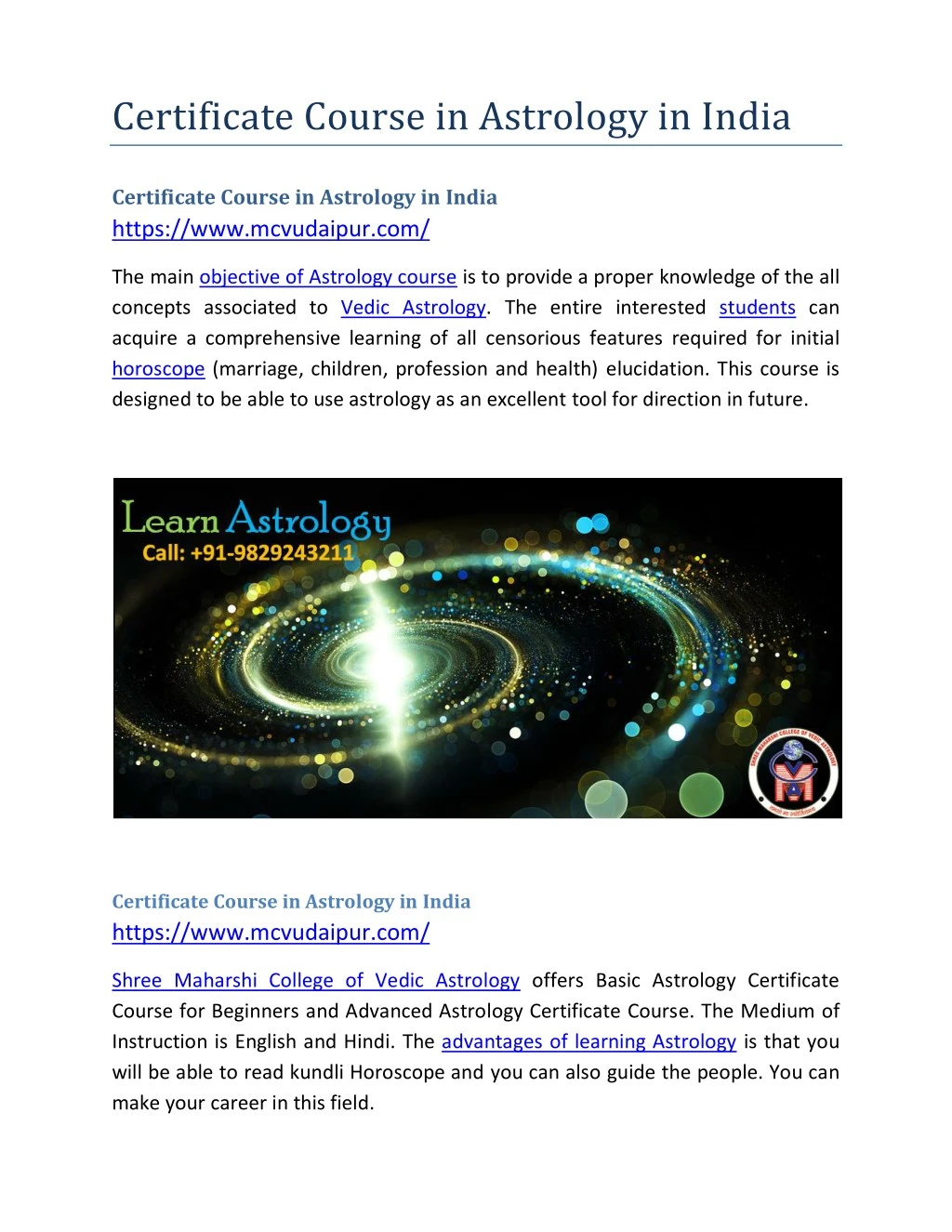 certificate course in astrology in india