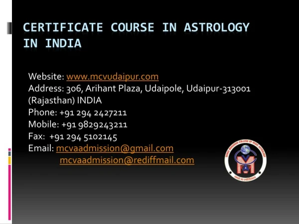Certificate Course in Astrology in India