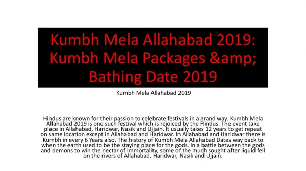 Kumbh Mela Allahabad 2019: Kumbh Mela Packages &amp; Bathing Date 2019