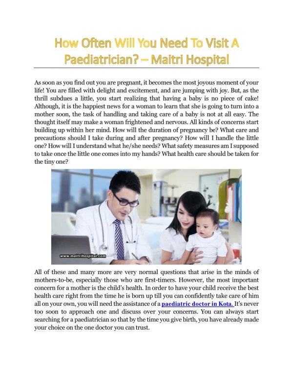 How Often Will You Need To Visit A Paediatrician? - Maitri Hospital