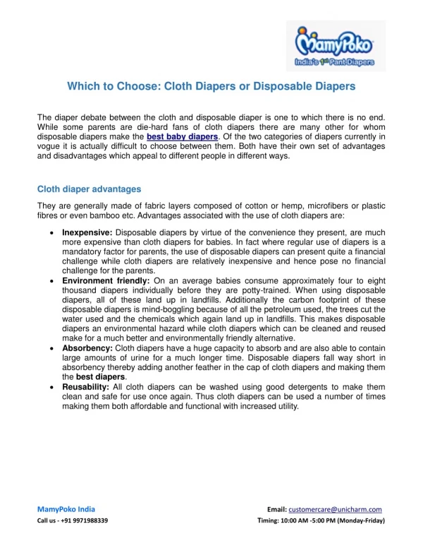 Which to Choose: Cloth Diapers or Disposable Diapers