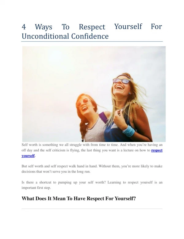 4 Ways To Respect Yourself For Unconditional Confidence
