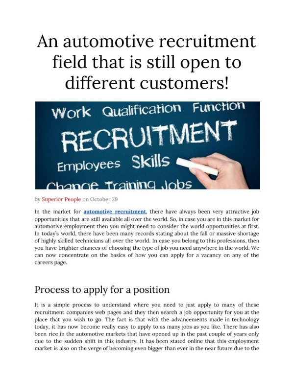 An automotive recruitment field that is still open to different customers!