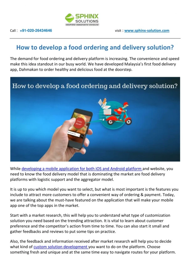 How to develop a food ordering and delivery solution
