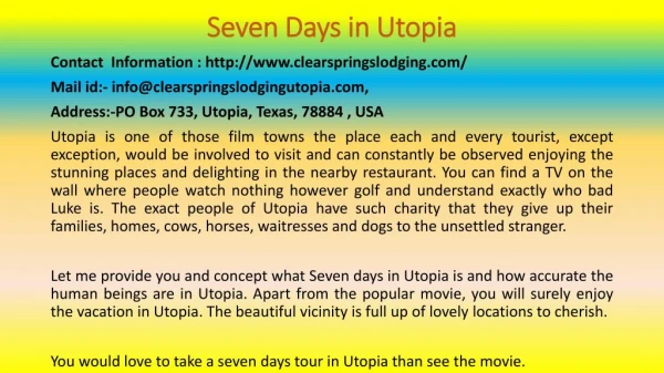 How to improve at Seven days in Utopia