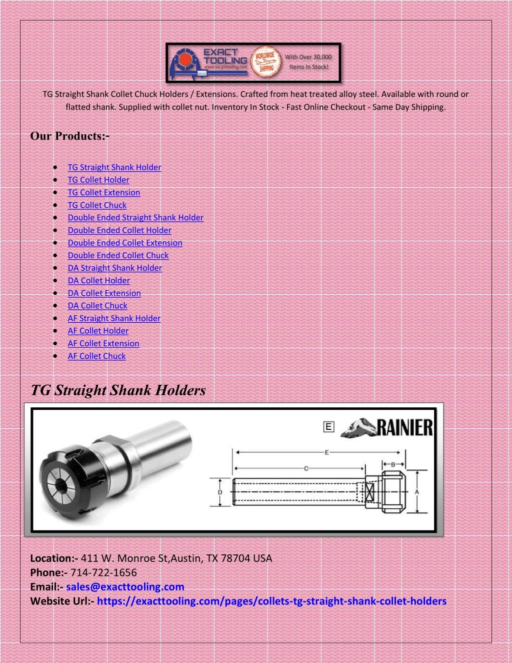 tg straight shank collet chuck holders extensions