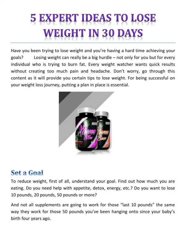 5 EXPERT IDEAS TO LOSE WEIGHT IN 30 DAYS