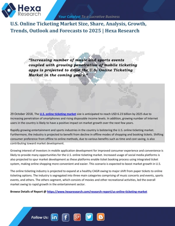 U.S. Online Ticketing Market Research Report - Industry Analysis and Forecast to 2025