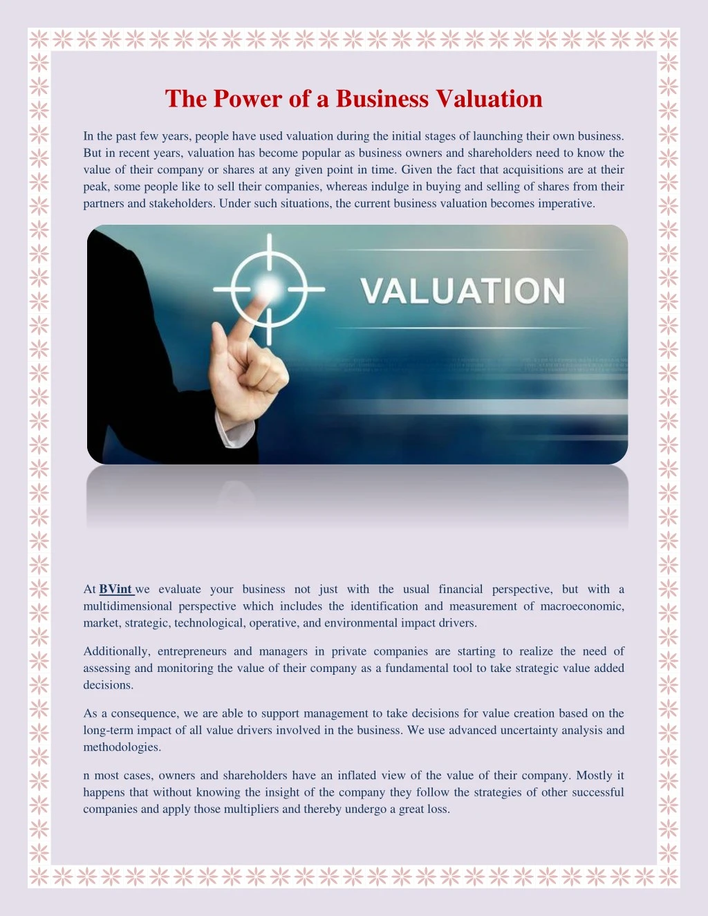 the power of a business valuation