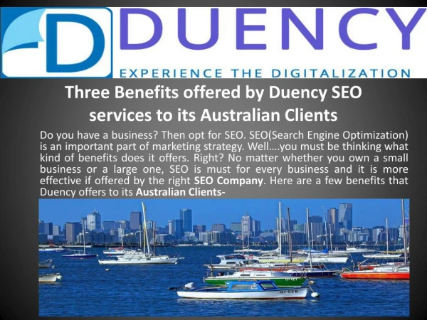 Three Benefits offered by Duency SEO services to its Australian Clients
