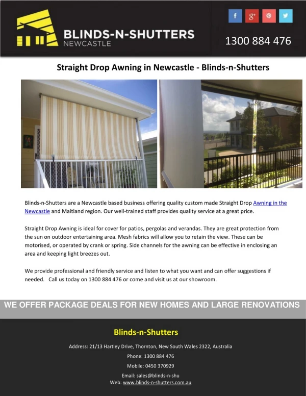 Straight Drop Awning in Newcastle - Blinds-n-Shutters