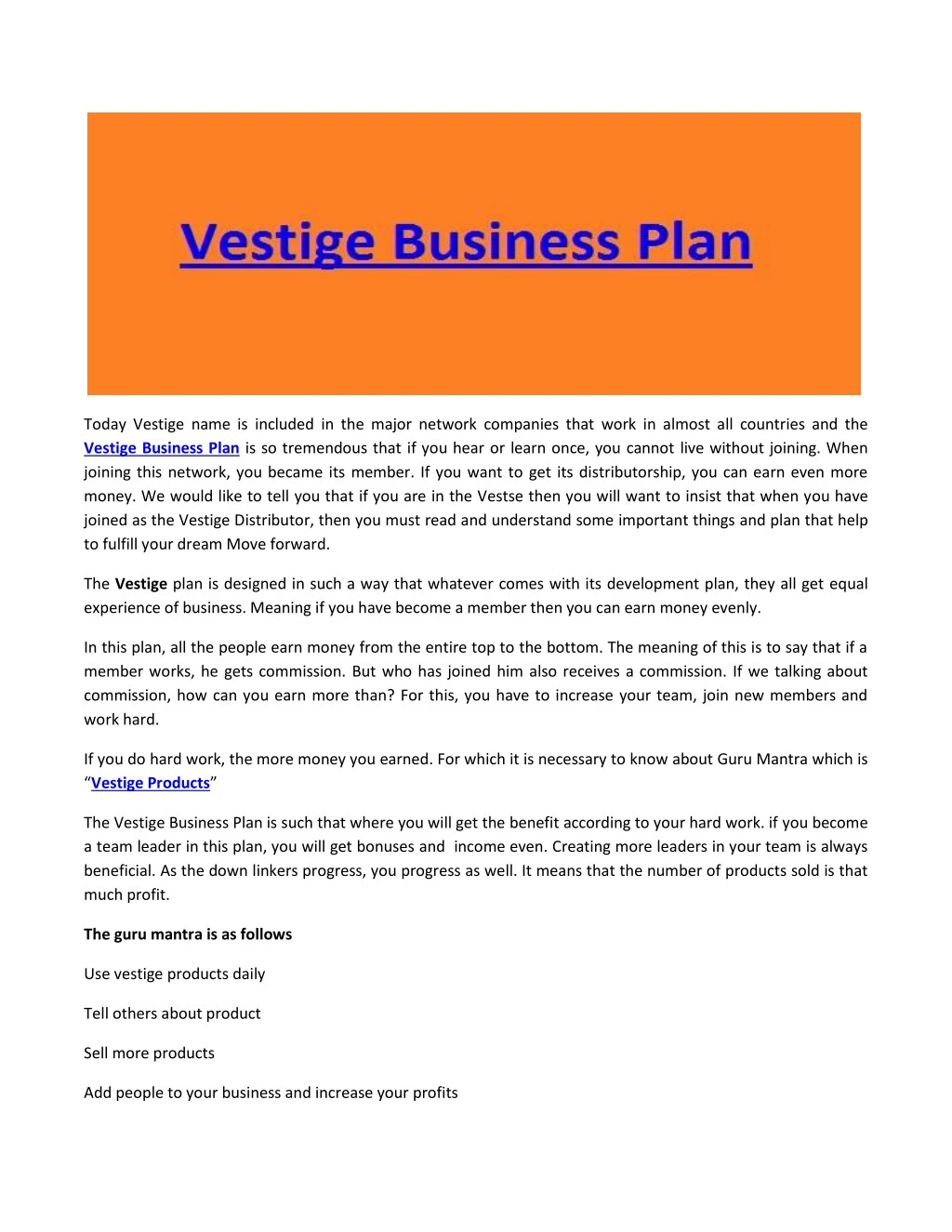 vestige plan presentation pdf